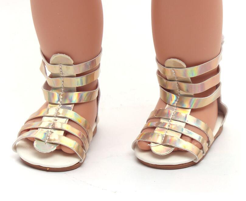 Golden Metallic Strappy Gladiator sandals made for 18'' doll shoes