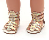 Golden Metallic Strappy Gladiator sandals made for 18'' doll shoes