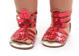 Red Metallic Strappy Gladiator sandals made for 18'' doll shoes