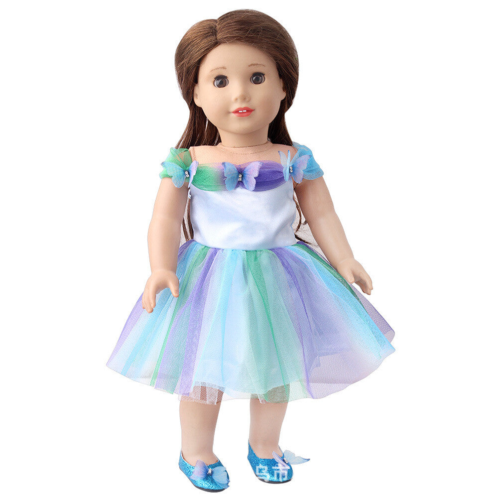 Pink Rainbow Butterfly Mesh Party Dress | 18" Doll Outfit