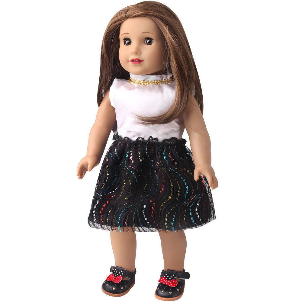 White Top & Black Sequin Skirt Party Outfit | 18" Doll