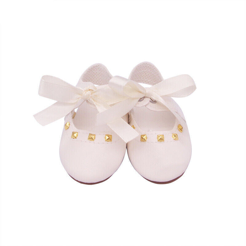 White Bow Tie Flats | Fits 18" Doll Footwear