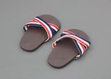 Fun Summer Cross-Strap Sandals for 18" Doll - Brown with Red, White & Blue Stripes