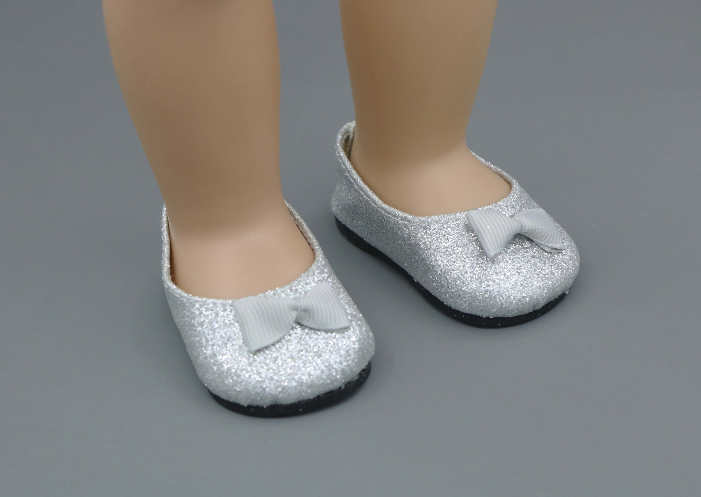 Silver Glitter Bow Flats for 18" Doll | Cute Party Shoes