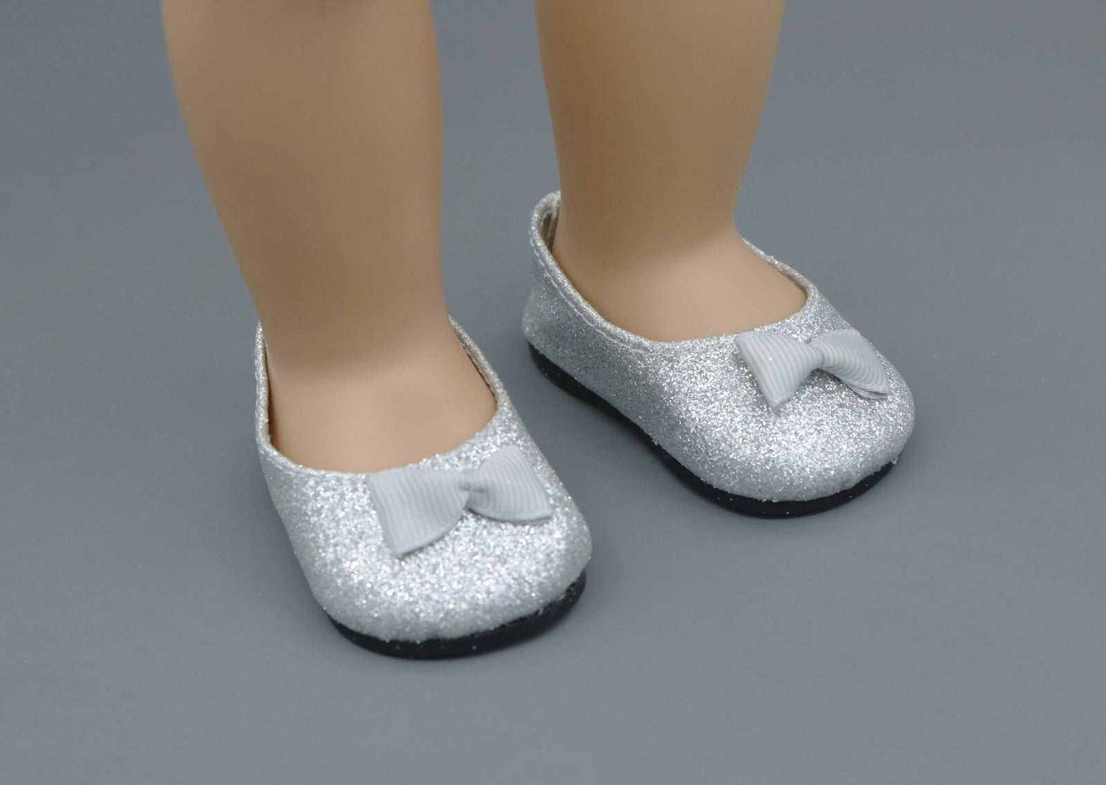 Silver Glitter Bow Flats for 18" Doll | Cute Party Shoes
