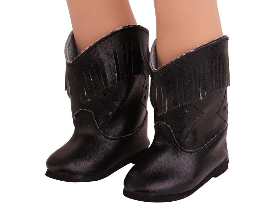 Black Fringe Leather Boots for 18" Doll shoes