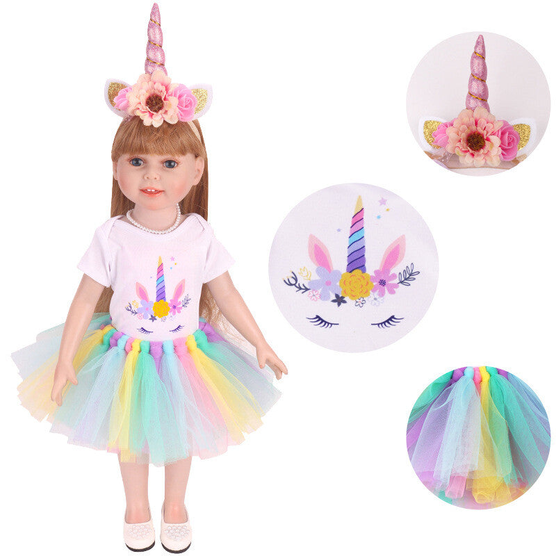 Unicorn Rainbow Tulle Skirt Outfit | 18'' Doll