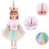 Unicorn Rainbow Tulle Skirt Outfit | 18'' Doll