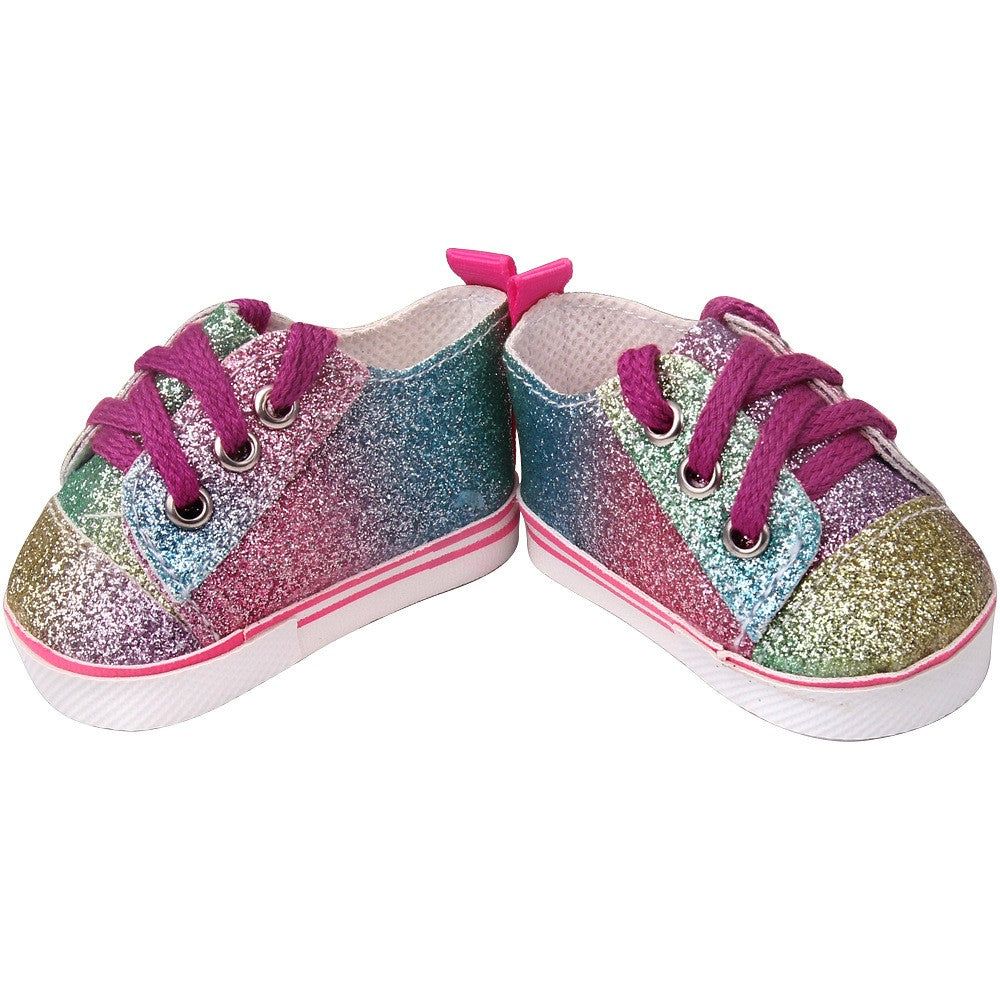 Sparkling Rainbow Glitter Sneakers | 18" Doll Shoes