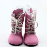 Pink Lace Trim Boots for 18" Doll | Lace-Up Doll Shoes