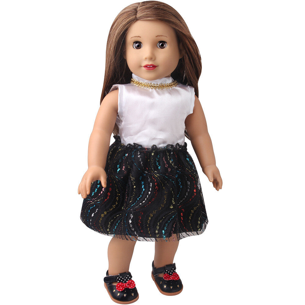 White Top & Black Sequin Skirt Party Outfit | 18" Doll