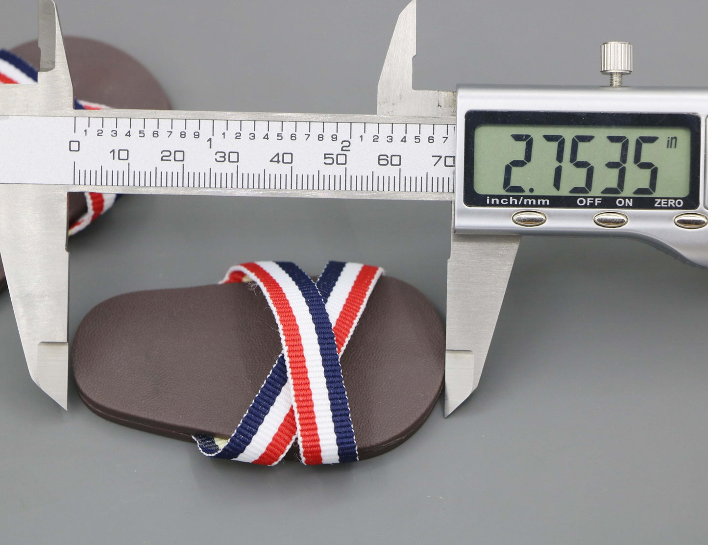 Fun Summer Cross-Strap Sandals for 18" Doll - Brown with Red, White & Blue Stripes