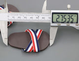 Fun Summer Cross-Strap Sandals for 18" Doll - Brown with Red, White & Blue Stripes