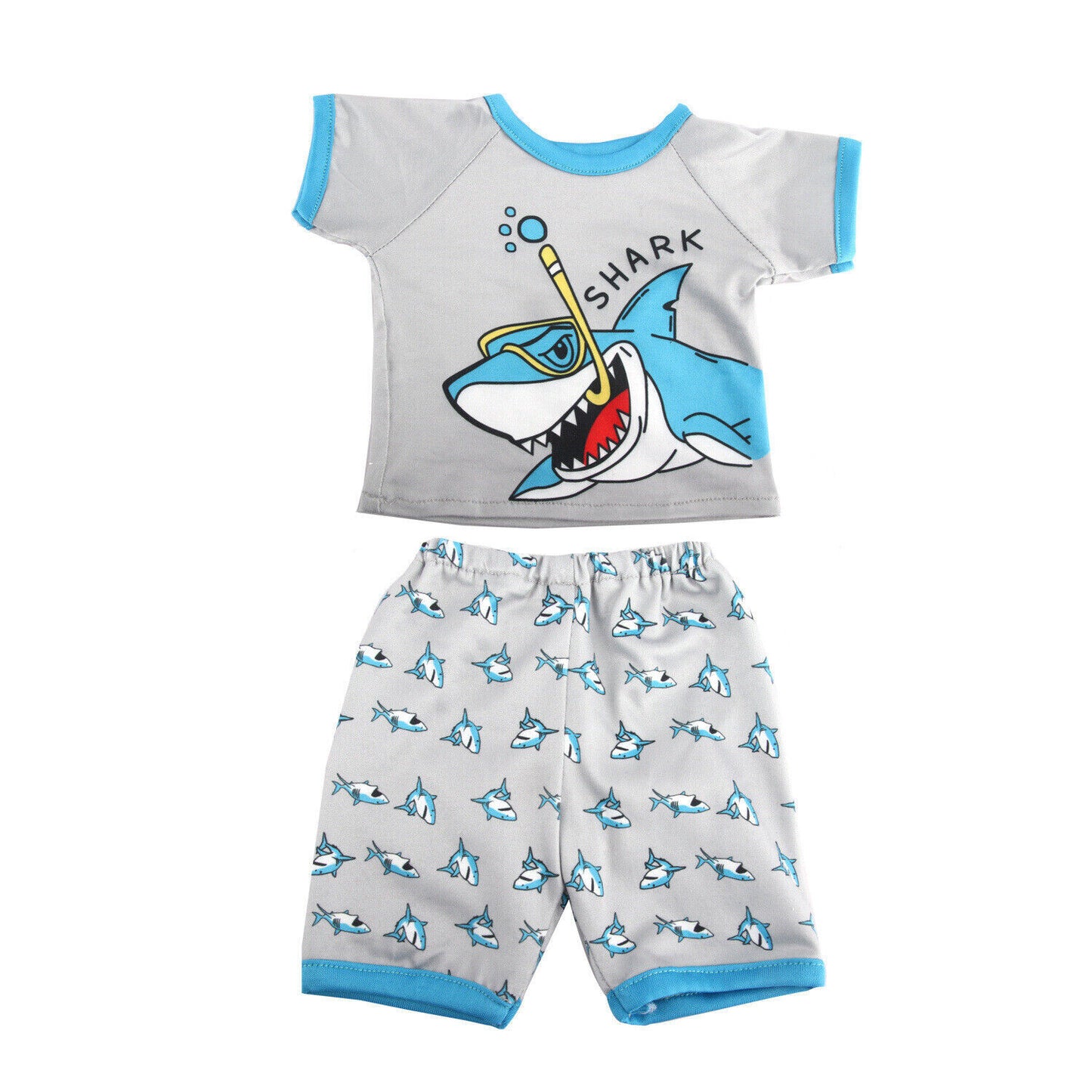 Shark Print T-shirt & Shorts Set | Fits 18" Doll Summer Beach Clothes