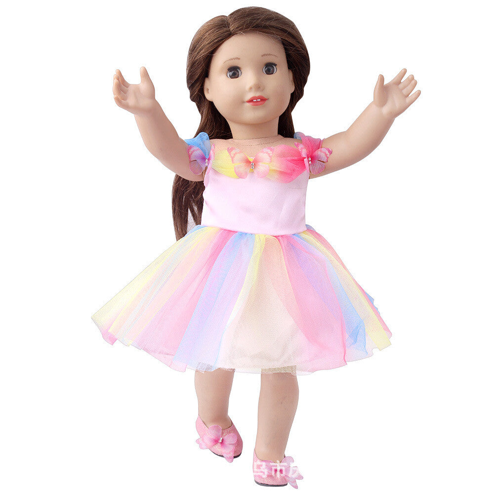 Pink Rainbow Butterfly Mesh Party Dress | 18" Doll Outfit