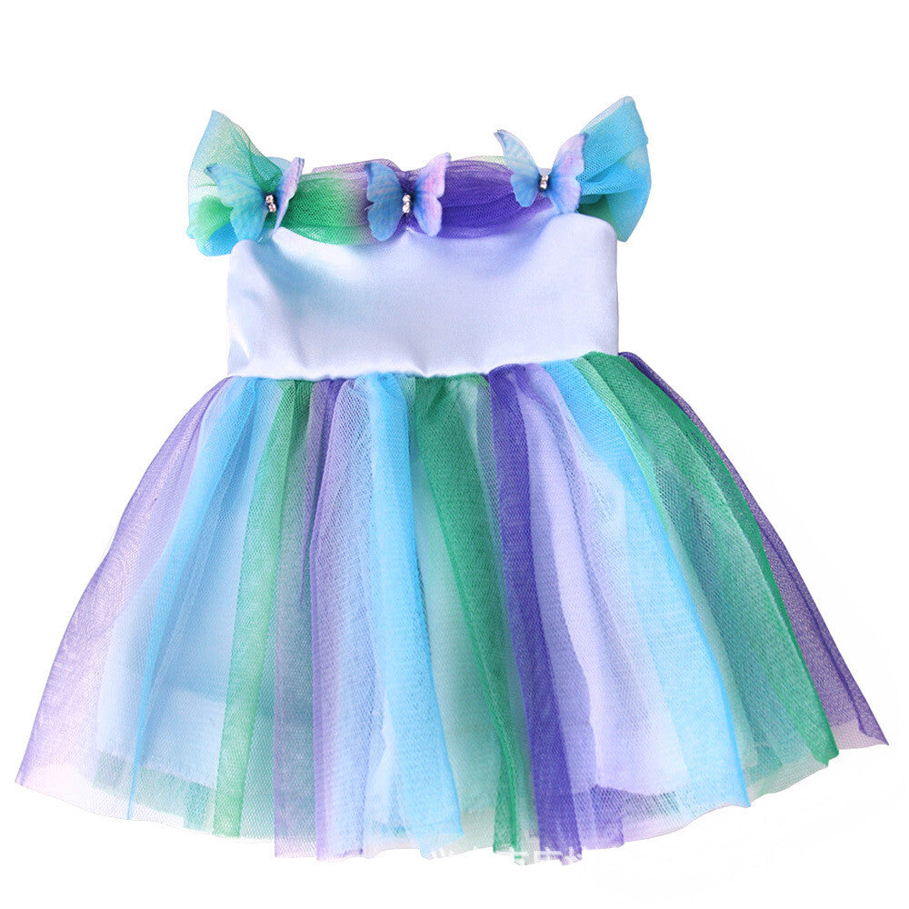 Pink Rainbow Butterfly Mesh Party Dress | 18" Doll Outfit