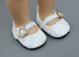 White Sequin Mary Jane Flats made for 18'' doll shoes