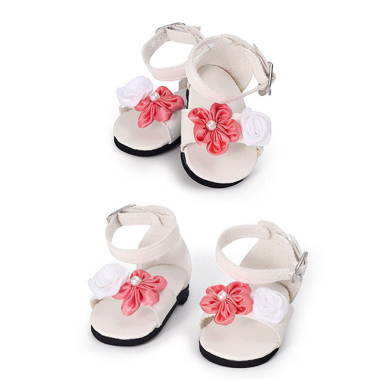 Flower pearl sandals made for 18'' doll summer shoes