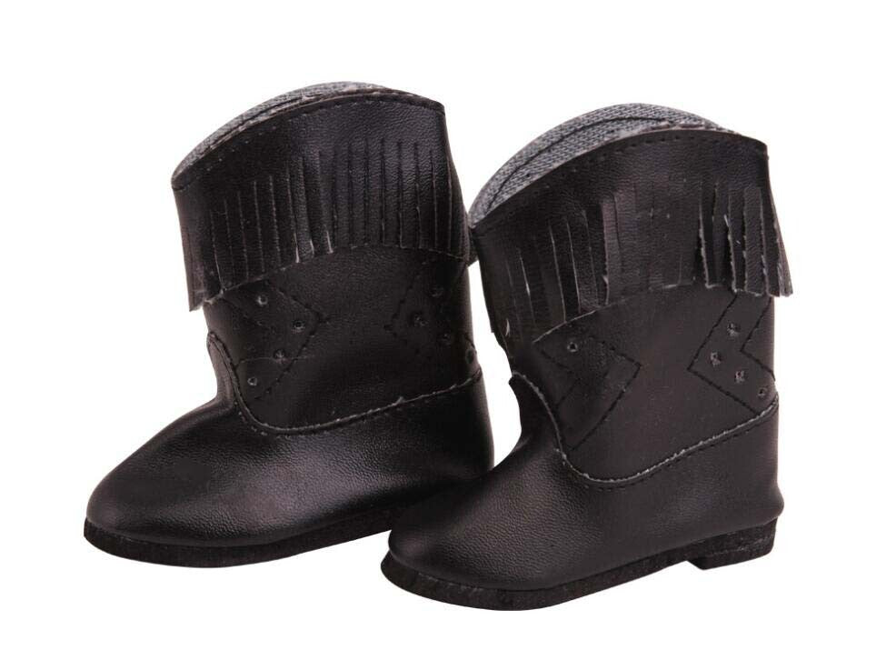 Black Fringe Leather Boots for 18" Doll shoes