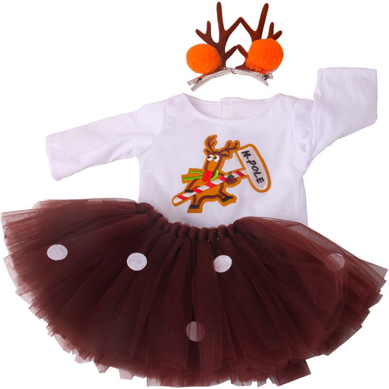 Christmas Gauze Skirt Outfit with Deer Hair Clips for 18" Dolls Clothes