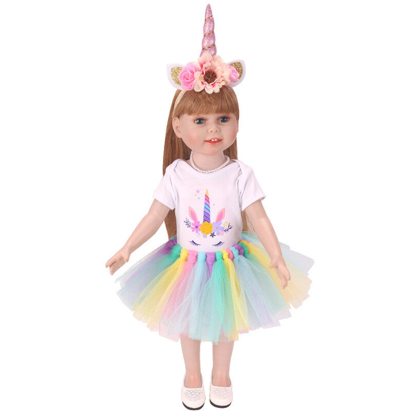 Unicorn Rainbow Tulle Skirt Outfit | 18'' Doll