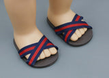 Summer Cross-Strap Sandals for 18" Doll - Brown with Red & Blue Stripes