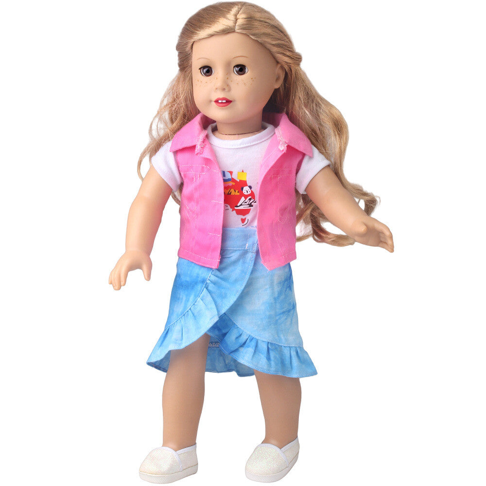 3-Piece Party Outfit: T-Shirt + Vest + Skirt | 18'' Doll