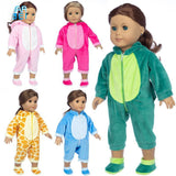 Animal Onesie Pajamas & Slippers for 18" Dolls Sleepover Clothes