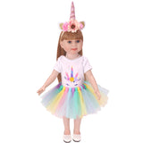 Unicorn Rainbow Tulle Skirt Outfit | 18'' Doll