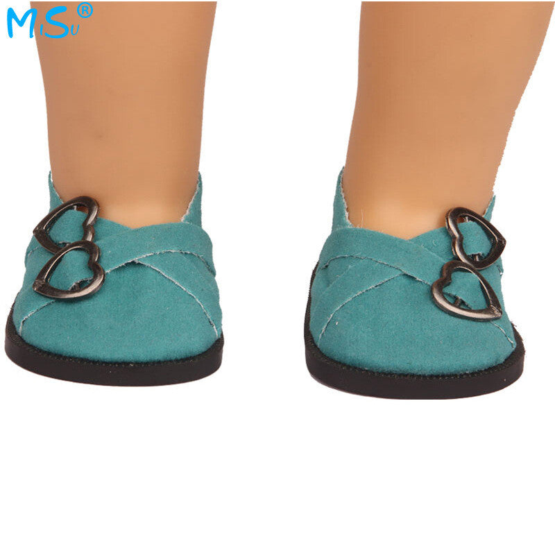 Faux Suede Double Heart Flats for 18" Dolls (Multiple Colors)