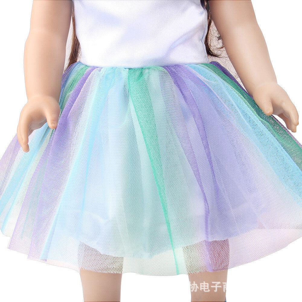 Pink Rainbow Butterfly Mesh Party Dress | 18" Doll Outfit