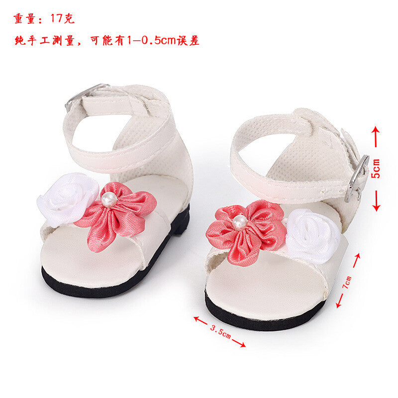 Flower pearl sandals made for 18'' doll summer shoes