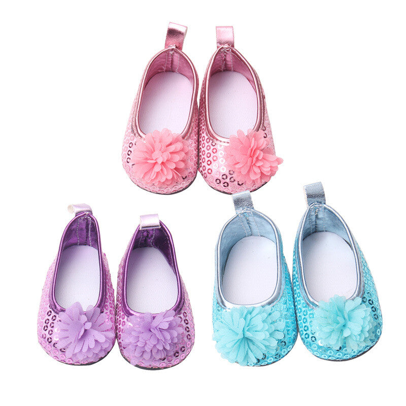 Sequin Flower Slip-On Flats for 18" Dolls