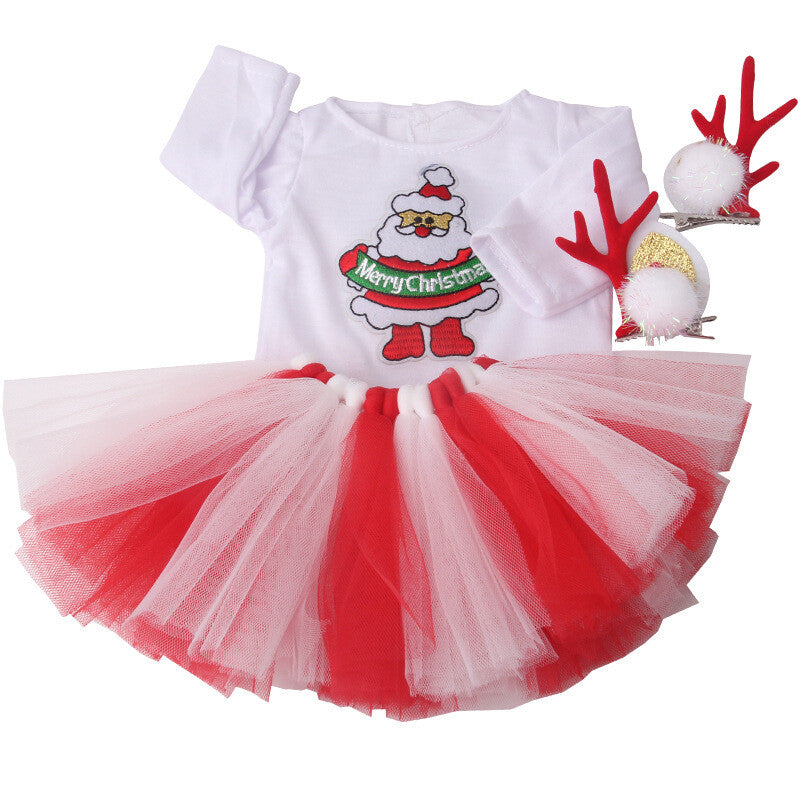 Christmas Gauze Skirt Outfit with Deer Hair Clips for 18" Dolls Clothes
