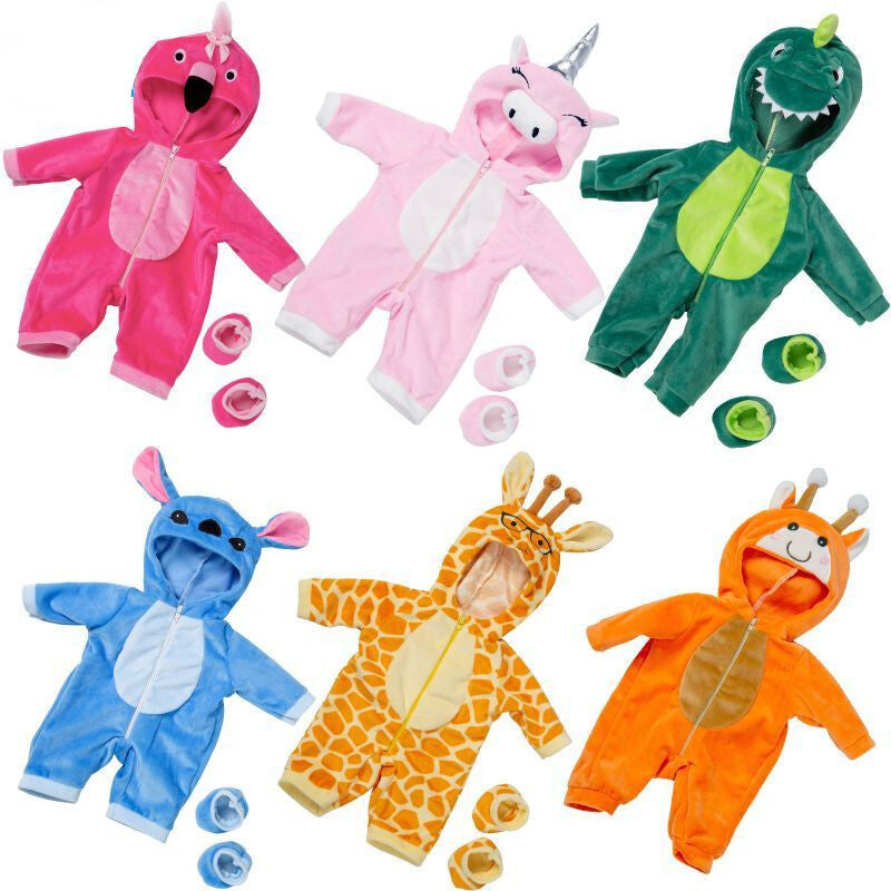 Animal Onesie Pajamas & Slippers for 18" Dolls Sleepover Clothes