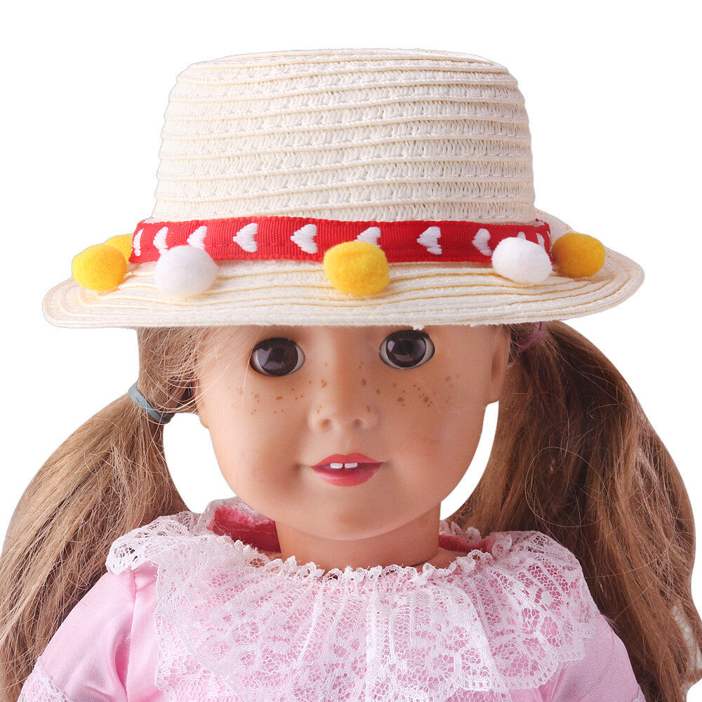 Pom-Pom Straw Sun Hat | 18" Doll Accessory