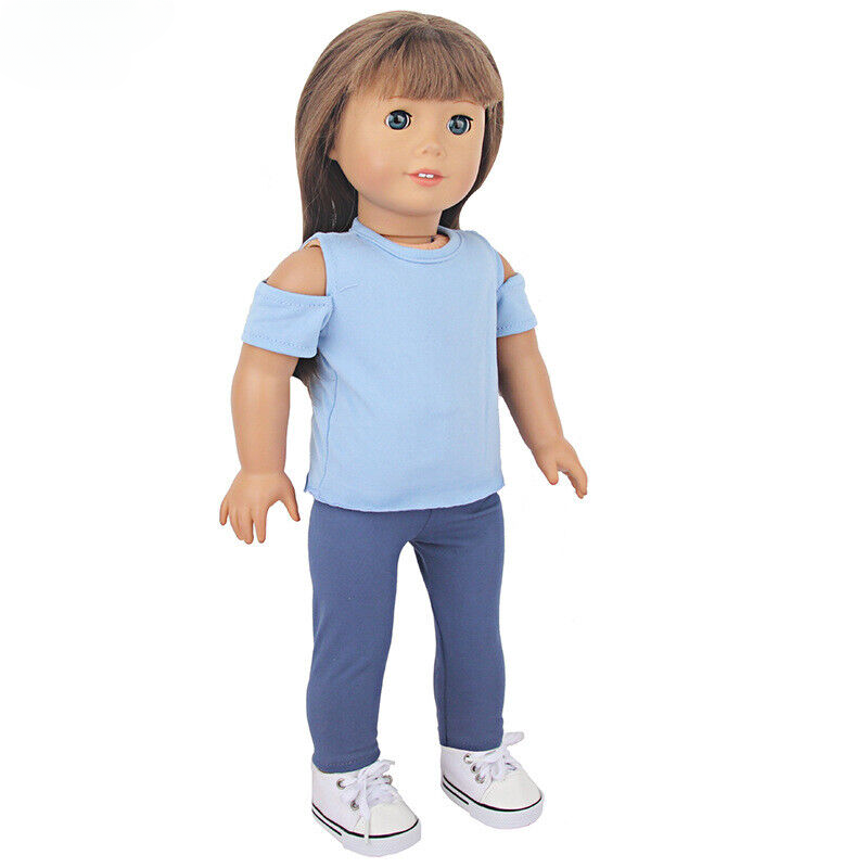 Gray t-shirt Top & pants set made for 18'' doll outfit clothes