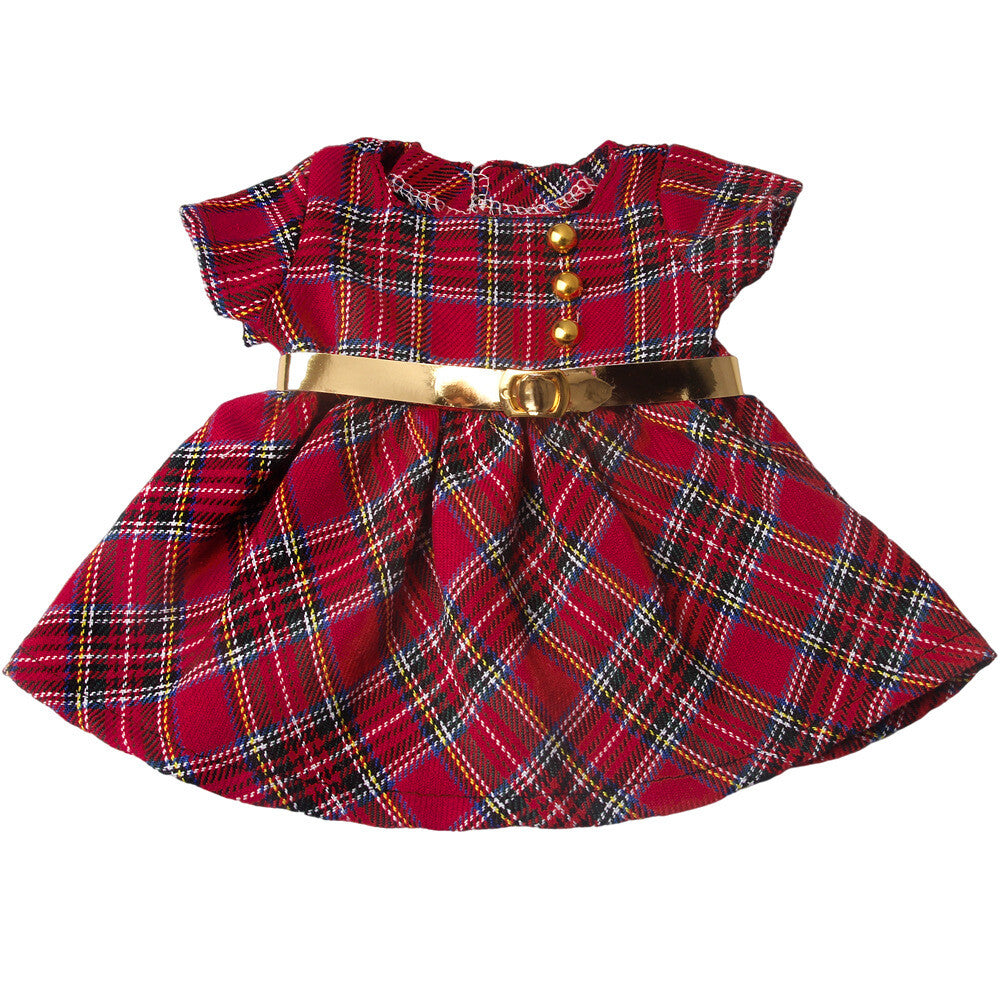 Checkered dress & belt made for 18'' doll outfit party clothes