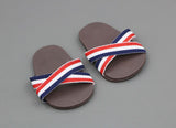 Fun Summer Cross-Strap Sandals for 18" Doll - Brown with Red, White & Blue Stripes