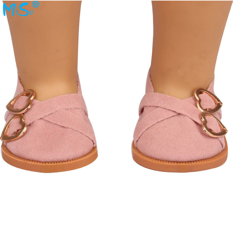 Faux Suede Double Heart Flats for 18" Dolls (Multiple Colors)