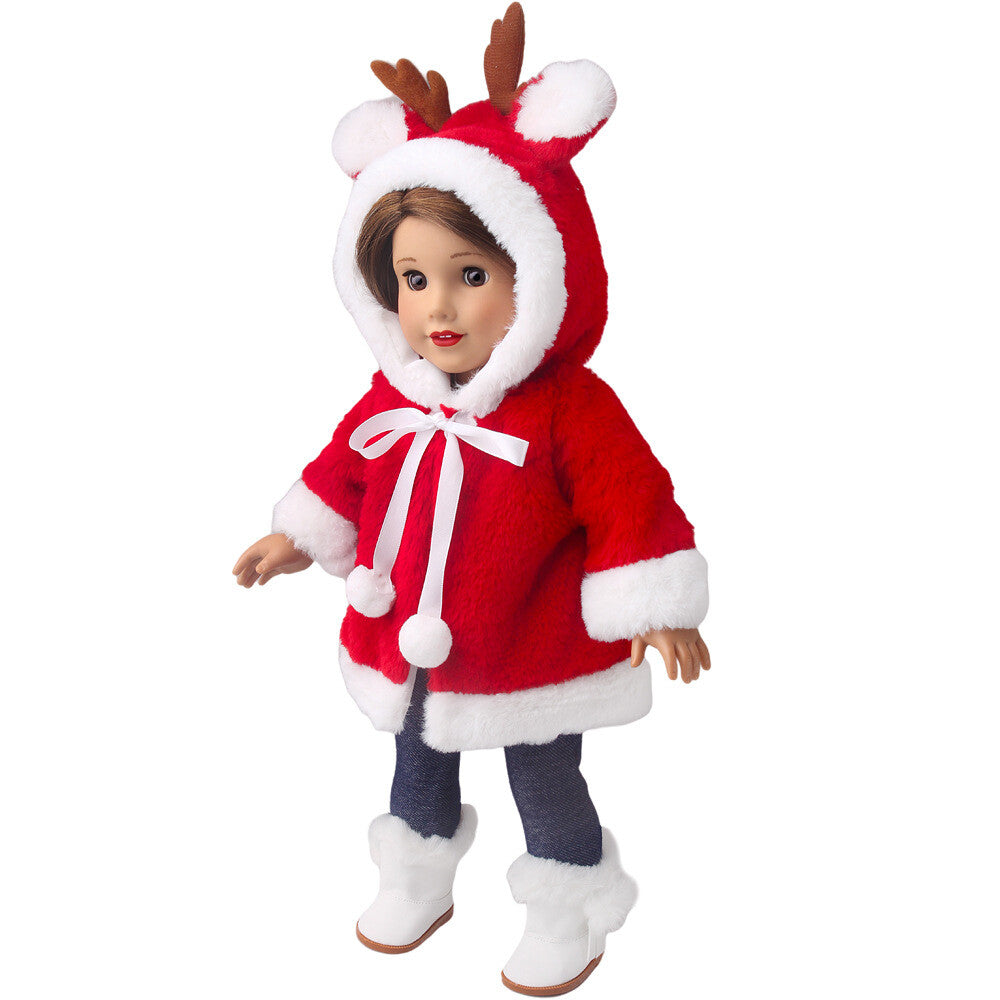 Christmas Reindeer Plush Coat for 18" Dolls Winter Clothes
