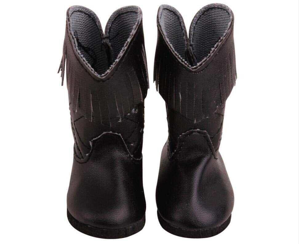 Black Fringe Leather Boots for 18" Doll shoes