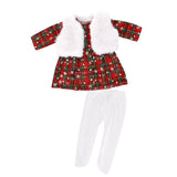 Red Plaid Christmas Outfit Set for 18" Doll | Shirt, Fur Vest & Tights