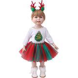 Christmas Gauze Skirt Outfit with Deer Hair Clips for 18" Dolls Clothes