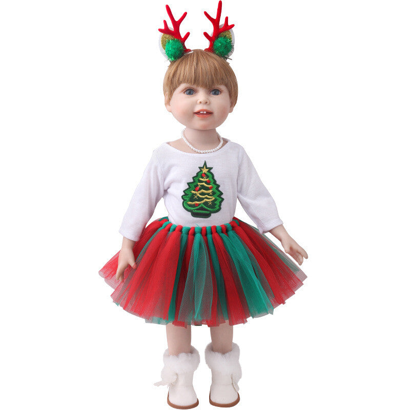 Christmas Gauze Skirt Outfit with Deer Hair Clips for 18" Dolls Clothes