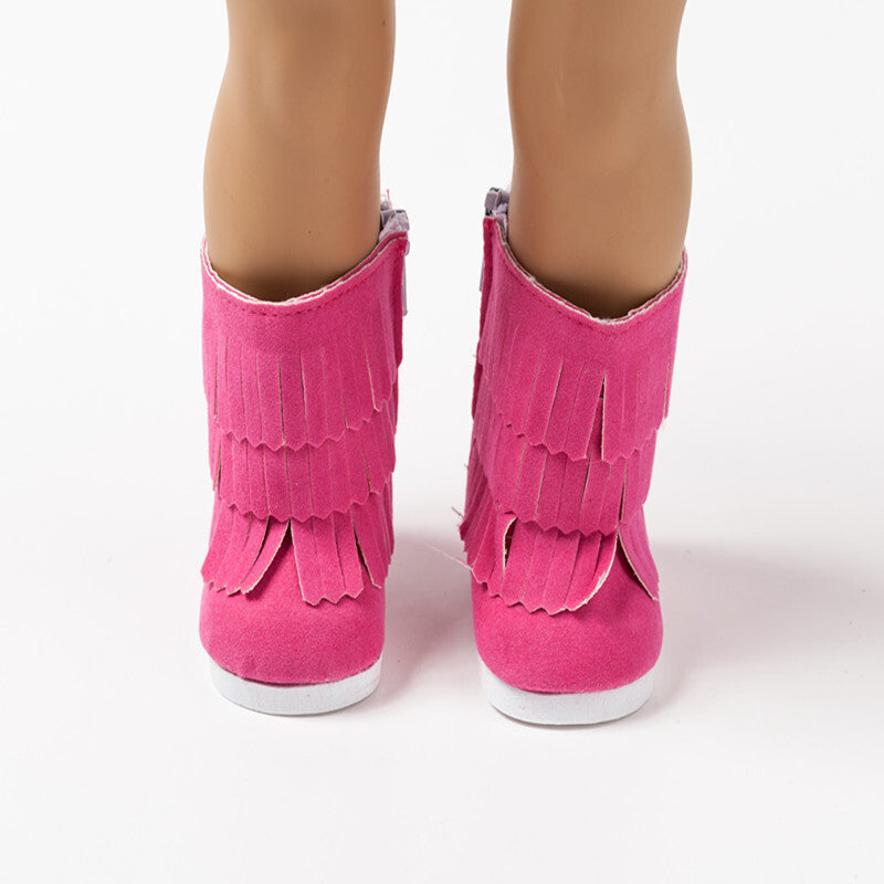 Pink Fringe Boots for 18" Doll | Western-Style Footwear