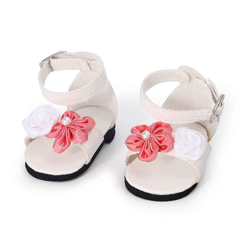Flower pearl sandals made for 18'' doll summer shoes