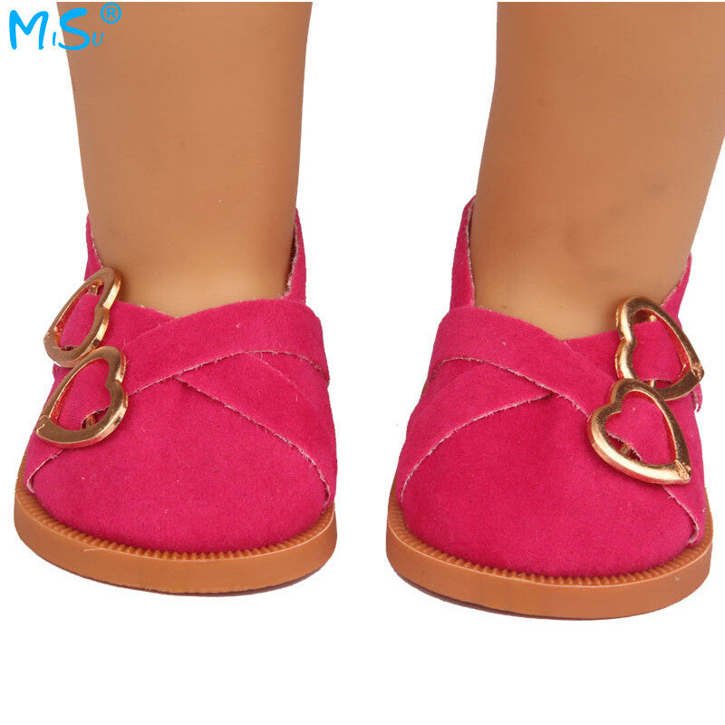 Faux Suede Double Heart Flats for 18" Dolls (Multiple Colors)