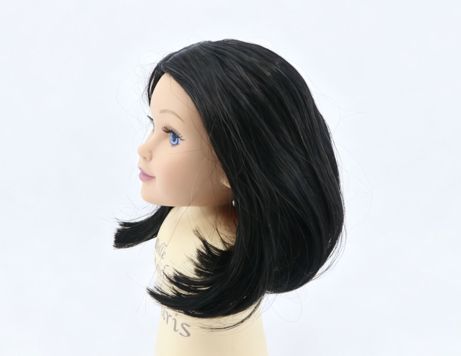 Pure Black Middle Part Shoulder Bob Wig With 8cm Inner Cap For Fashion Girl Doll | Synthetic Doll Replacement Hair Accessory