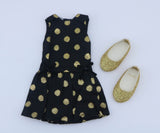 American Girl Black Gold Polka Dot Sleeveless Dress & Gold Glitter Shoes – For 14.5" Dolls